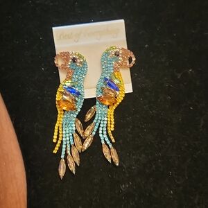 Vibrant Parrot Earrings with Blue and Gold Accents